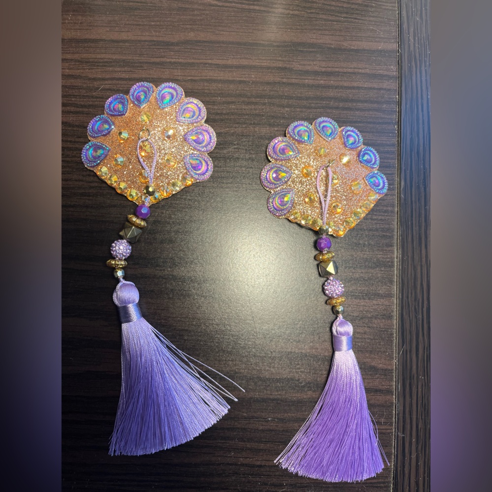 Handmade Purple and Gold Beaded Tassel Pasties - Never been used